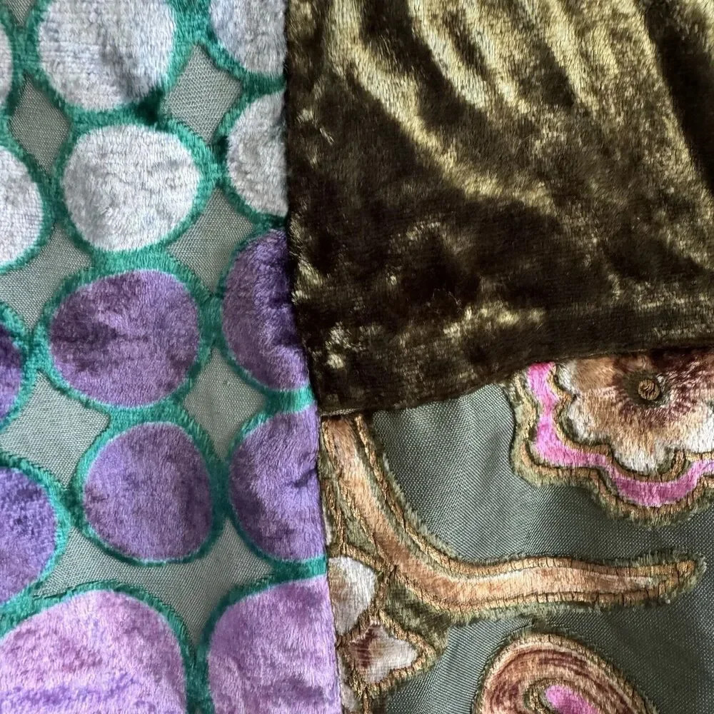 🩵All About Her Burned  Out Velvet  Tunic Patchwork Artsy Velvet Boho Size Large - Picture 7 of 11
